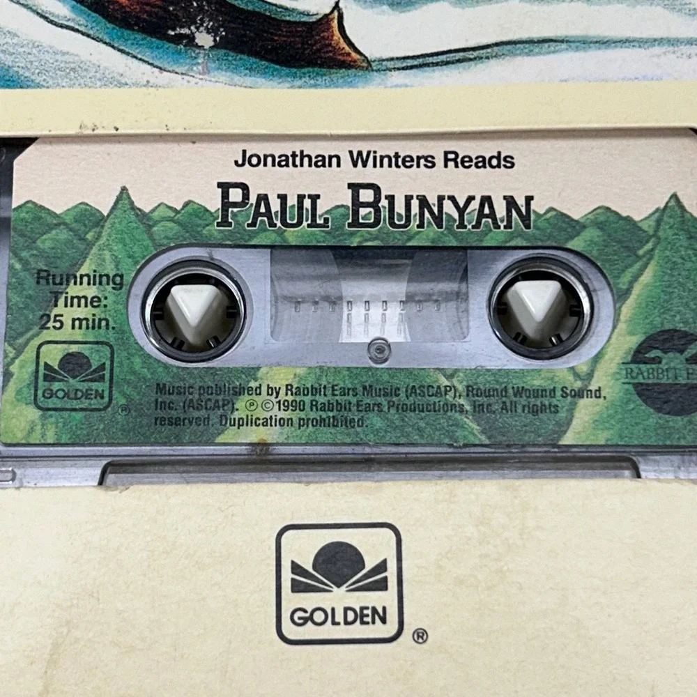 Vintage 1990 Paul Bunyan Rabbit Ears Book and Cassette Jonathan Winters Golden